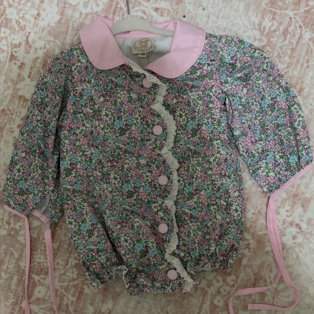 Vintage Floral One-Piece with Pink Collar by Little Lass